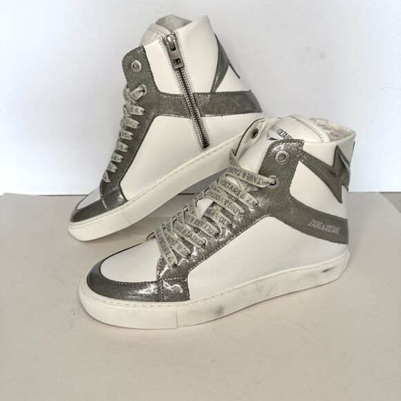 Zadig & Voltaire High Flash Infinity Silver High-Top Sneakers size 7, (38) NIB - Picture 5 of 15